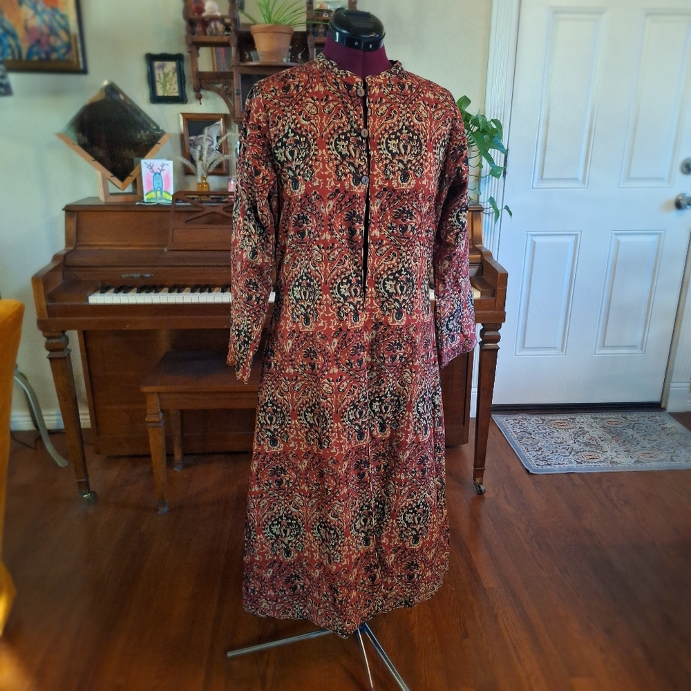 Boho Red and black Maxi Duster with top buttons size small-medium